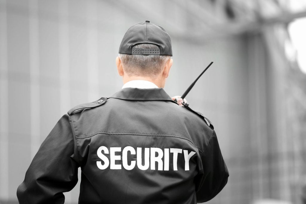 security guard with two-way-radio
