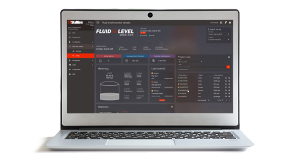 lapptop showing fluid-level monitoring platform
