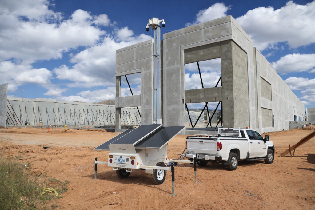 data center construction site with towed surveillance unit